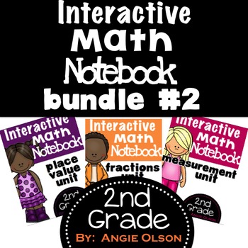 Preview of Fractions, Measurement, & Place Value Second Grade Math Notebook Bundle