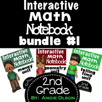 Preview of Telling Time, Money, & Geometry 2nd Grade Math Notebook Bundle