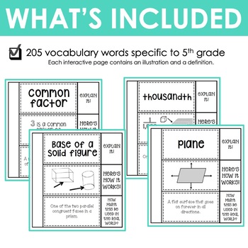 Interactive Math Vocabulary for 5th Grade by Mandy Neal | TpT