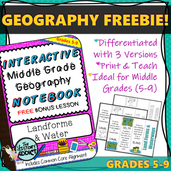 Preview of Interactive Notebook Geography Lesson FREEBIE ~ Landforms & Waterways