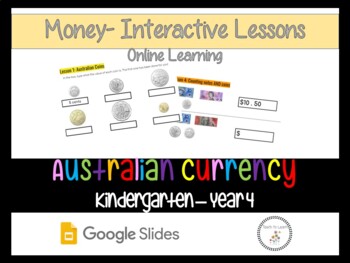 Preview of Interactive Money (Australian Currency) Lesson- GOOGLE SLIDES