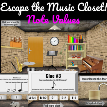 Preview of Interactive Music Escape Room for Google Slides- NOTE VALUES