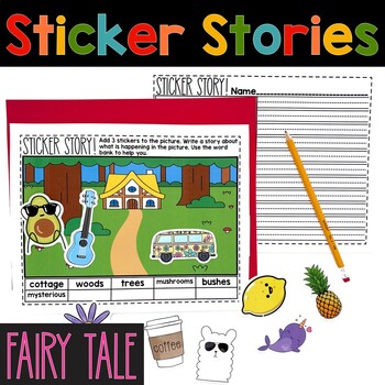 Preview of Interactive Narrative Writing Paper & Word Banks - Fairy Tale Sticker Stories