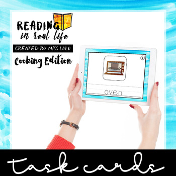 Preview of Interactive, No Print Cooking Task Cards {Reading in Real Life}