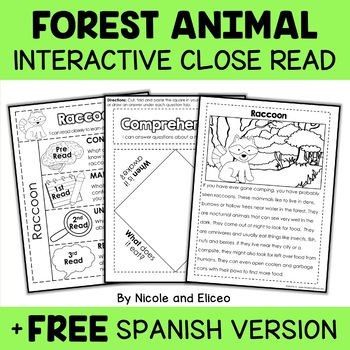 Preview of Forest Animal Close Reading Interactive Notebook + FREE Spanish