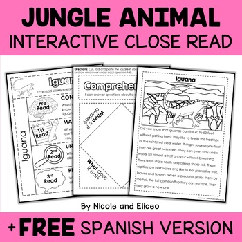 Preview of Jungle Animal Close Reading Interactive Notebook + FREE Spanish