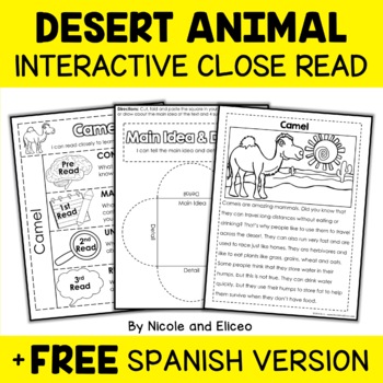 Preview of Desert Animal Close Reading Interactive Notebook + FREE Spanish