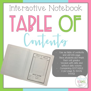Preview of Interactive Notebook EDITABLE Table of Contents / Unit Cover Page