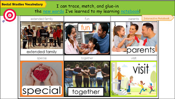 Preview of Interactive Notebook & Goal Slides for Reach Higher Grade 1 Unit 1 My Family