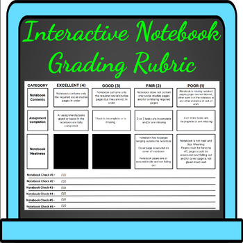 Preview of Social Studies Interactive Notebook Grading Rubric