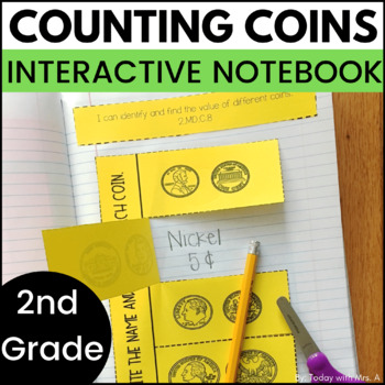 Preview of Counting Coins Money Worksheets - Interactive Notebooks for 2nd Grade Math