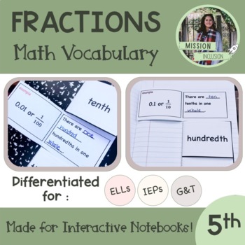 Preview of Interactive Notebook Math Vocabulary (Fractions)