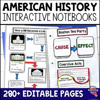 Preview of American History & U.S. Geography EDITABLE Interactive Notebook 7 Unit BUNDLE
