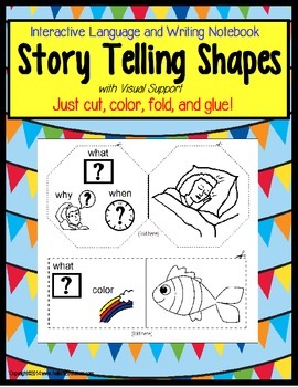 Preview of Wh Questions Color Cut Glue Interactive Notebook Story Telling Shapes for Autism