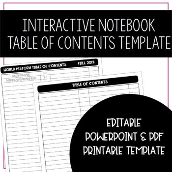 Preview of Interactive Notebook Table of Contents Template - EDITABLE