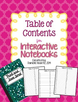 Preview of Interactive Notebook - Table of Contents for Students