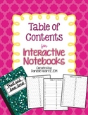 Interactive Notebook - Table of Contents for Students