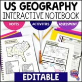 United States Geography & U.S. Regions EDITABLE Interactive Notebook & Test