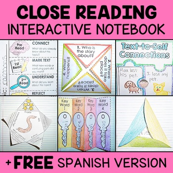 Preview of Close Reading Interactive Notebook Templates + FREE Spanish