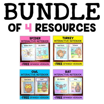 Preview of Fall Animal Interactive Notebooks Activities Bundle + FREE Spanish