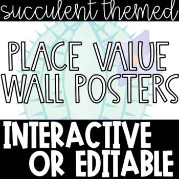 Preview of Interactive Place Value Wall Posters | SUCCULENT THEME | EDITABLE 