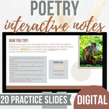 Preview of Interactive Poetry Notes | 20 Practice Slides | 37 Slides Total | Digital