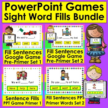 Preview of Sight Word Sentences Fill in the Blank PowerPoint Games BUNDLE First Grade K/1