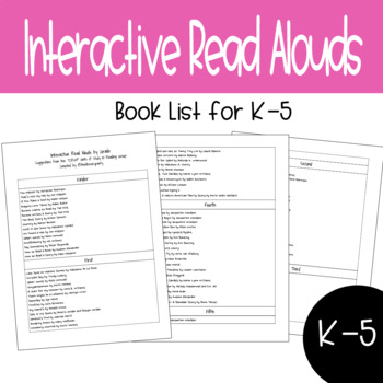 Preview of Interactive Read Aloud Book List