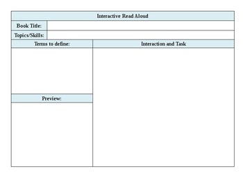 Preview of Interactive Read Aloud Lesson Template