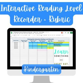 Preview of Interactive Reading Level Recorder + Rubric (Kindergarten) 