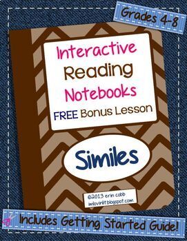 Preview of Interactive Reading Notebooks ~ Free Bonus Lesson #3 ~ Similes