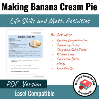 Preview of Interactive Recipes: Banana Cream Pie PDF and Easel Compatible