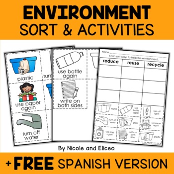 Preview of Reduce Reuse Recycle Sort Activities + FREE Spanish