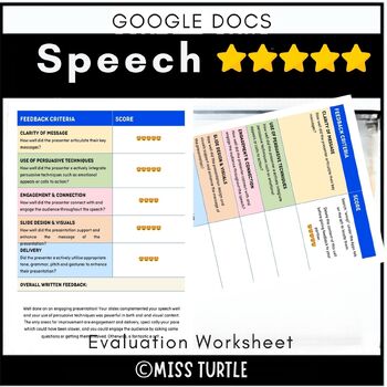 Preview of Interactive Speech Evaluation Worksheet with Emoji- Google Docs Template 2024