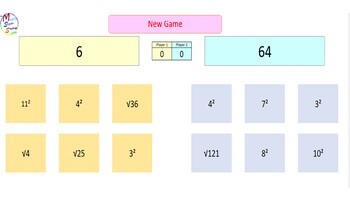Preview of Interactive Squares & Roots Game for Whiteboard Use