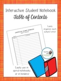 Interactive Student Notebook Table of Contents