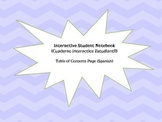 Interactive Student Notebook - Table of Contents Page (Spanish)