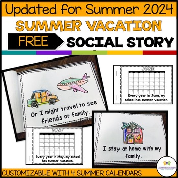 Preview of Summer Break Social Story Interactive Mini Book w/ Multiple Calendars for Autism