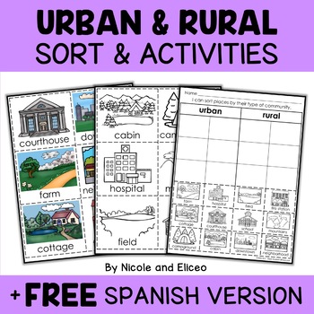 Preview of Rural and Urban Communities Sort Activities + FREE Spanish