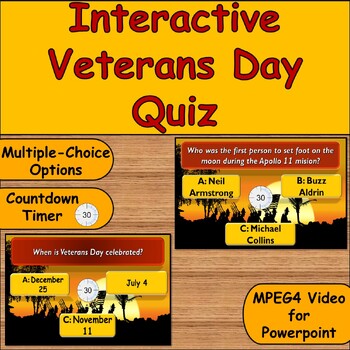 Preview of Interactive Veterans Day Quiz/ November 11 Holiday Social Studies/MPEG4 Video