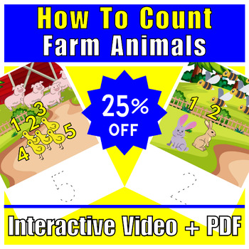 Preview of Interactive Video and Printable pages: Learn Counting with Farm Animals for Kids