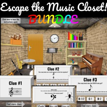Preview of Interactive Virtual Music Escape Room BUNDLE for Google Slides