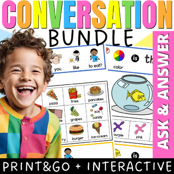 Preview of Simple Conversation Questions and Comments with Interactive Visuals AAC BUNDLE