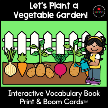 Preview of Interactive Vocabulary Book: Garden Theme Boom Cards™ & Print