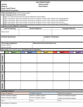 Preview of Interactive WIDA Standards Lesson Plan Template (ESL/ELD/ELL)