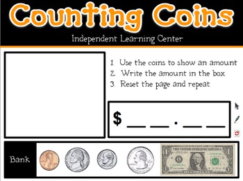 Preview of Interactive Whiteboard Counting Coins Learning Center (Promethean Flipchart)