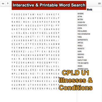 Preview of Child Care Unit 1 Interactive & Printable Word Search 11th-12th Graders