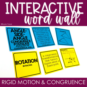 Preview of Interactive Word Wall Math Card Sort Rigid Motion & Congruence Geometry Vocab