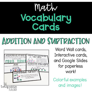 Preview of Interactive Word Wall Math Vocab Cards & Digital Cards: Addition and Subtraction