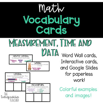 Preview of Interactive Word Wall Math Vocab Cards & Digital: Measurement Time Data Analysis